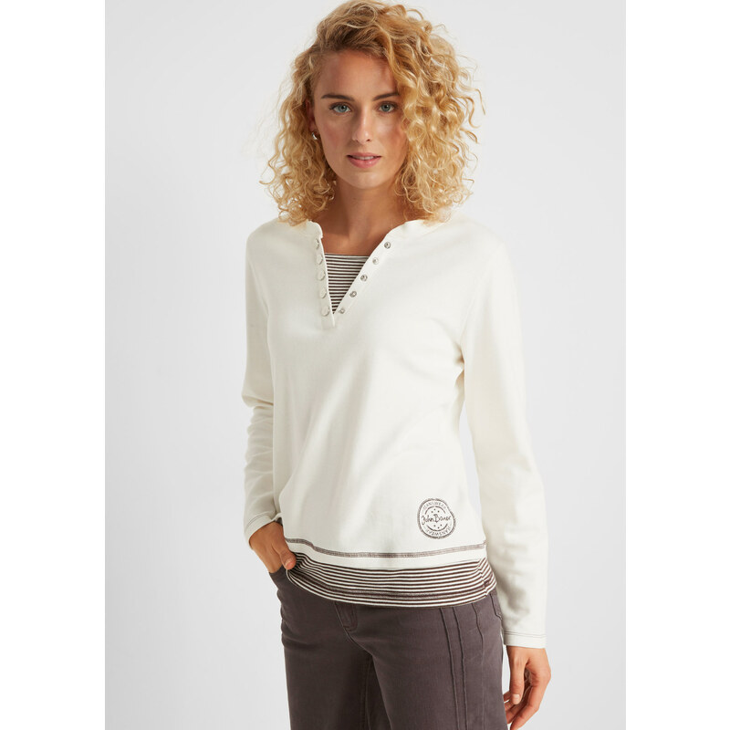 bonprix Bavlnené tričko s dlhým rukávom, 2 v 1, farba biela 45548088