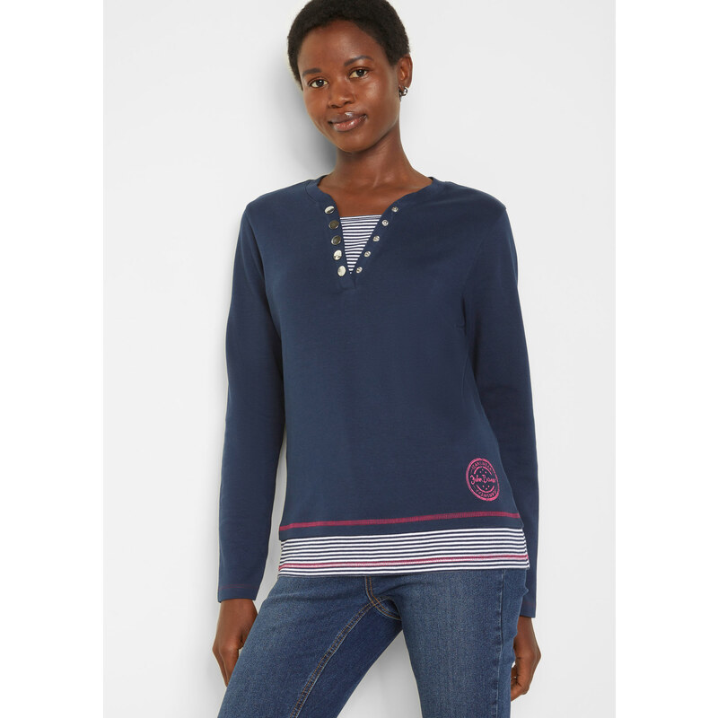 bonprix Bavlnené tričko s dlhým rukávom, 2 v 1, farba modrá 45853437