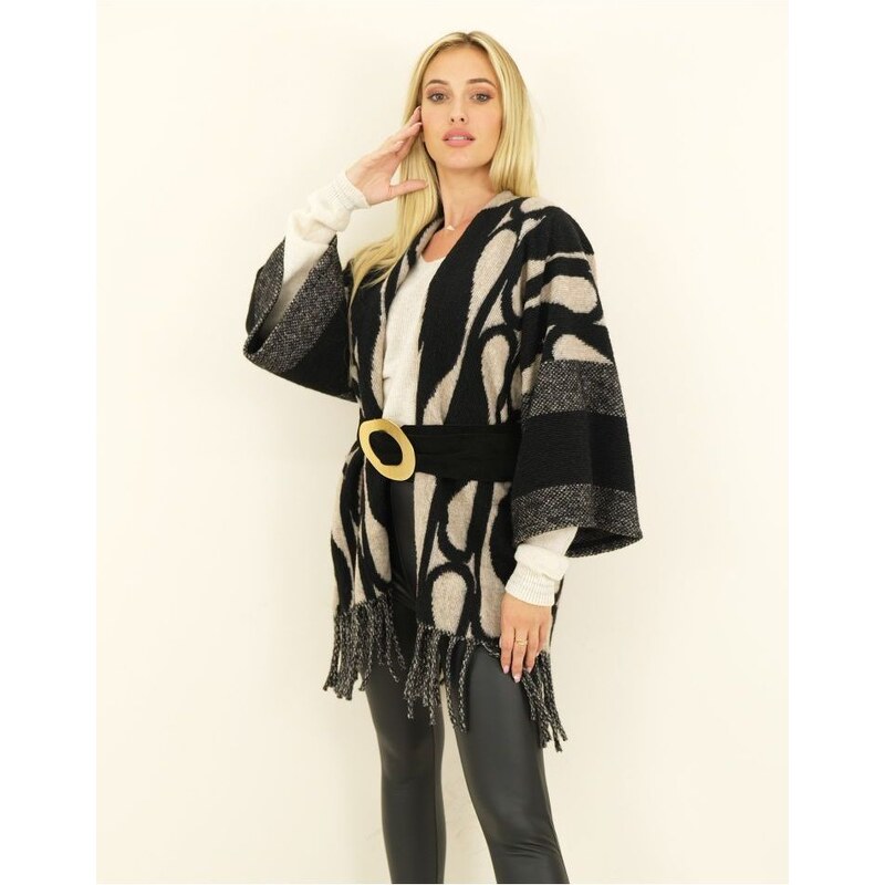 CAPUCINE Ema Čierne vzorované pončo 35475552