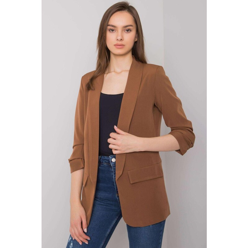 MladaModa Elegantné sako s nariasenými rukávmi model 52014 hnedé 35476141