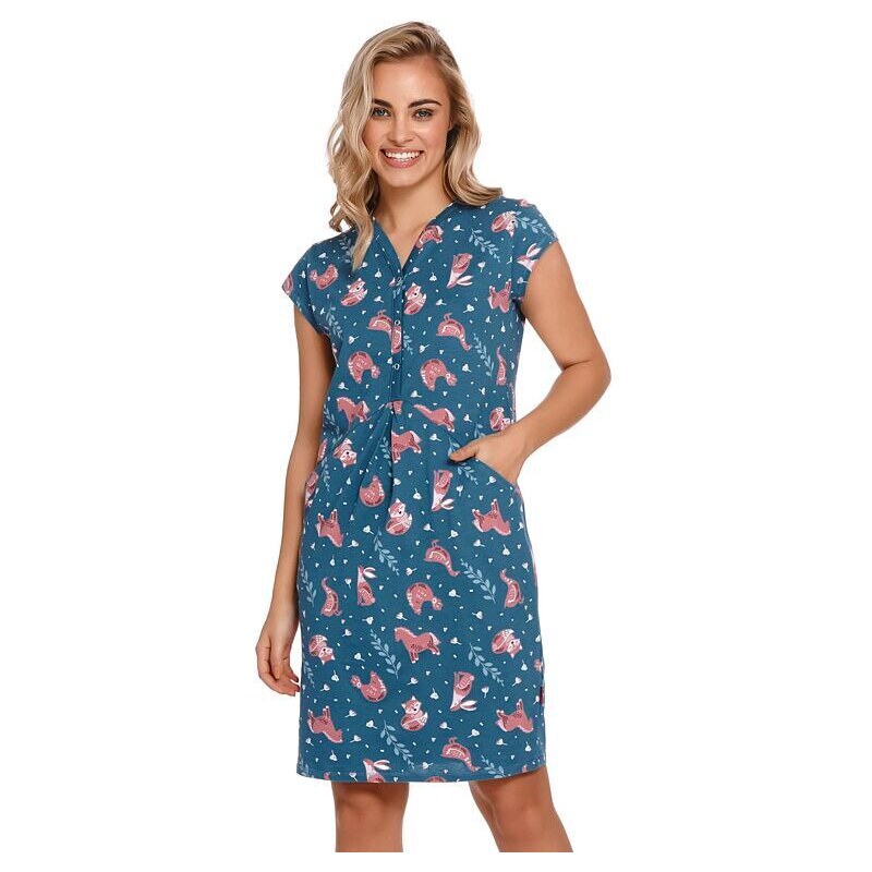DN Nightwear Dámska nočná košeľa Lesley modrá so zvieratami 22843682