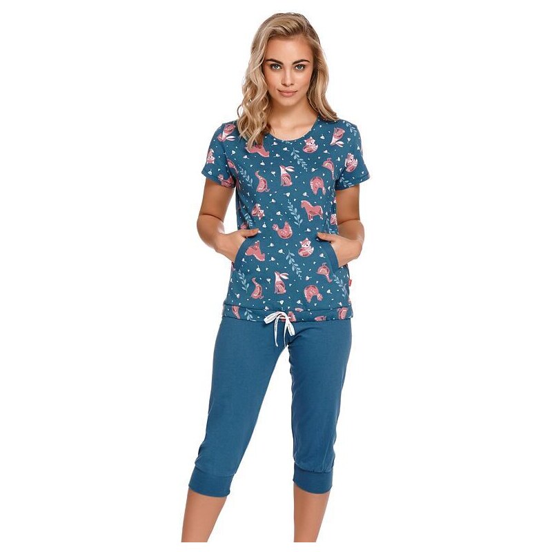 DN Nightwear Dámske pyžamo Milli modré so zvieratkami 23776055