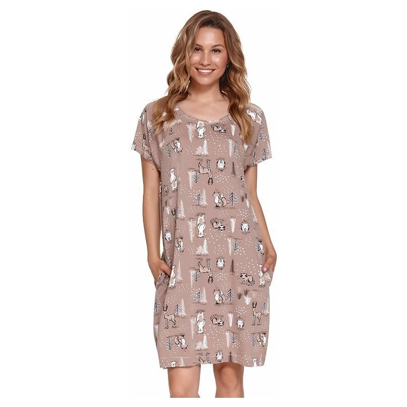 DN Nightwear Dojčiaca nočná košieľka Mary hnedá s lesnými zvieratkami 26552297