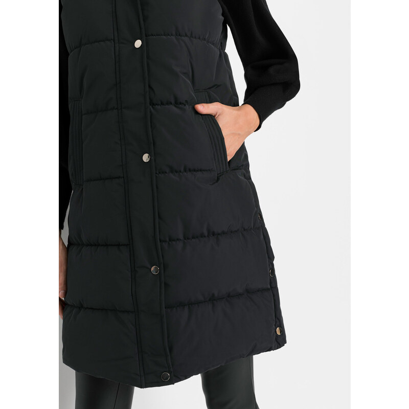 bonprix Prešívaná vesta s kapucňou, farba čierna