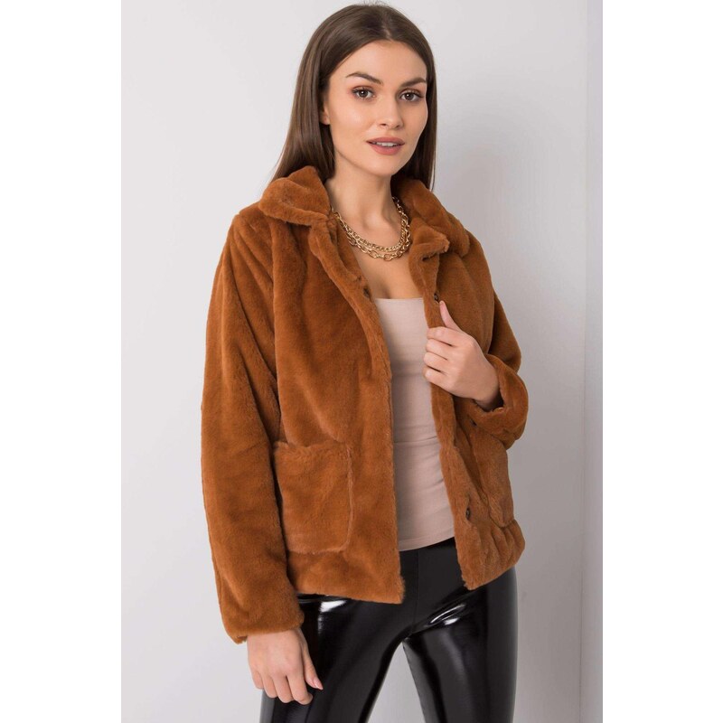 MladaModa Kožušinová bunda Nyla so zapínaním na patentky hnedá 65627626
