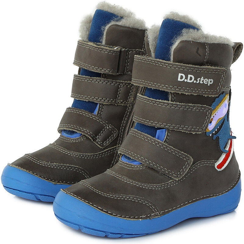 D.D. step chlapčenská detská zimná celokožená obuv W023-406M Dark grey