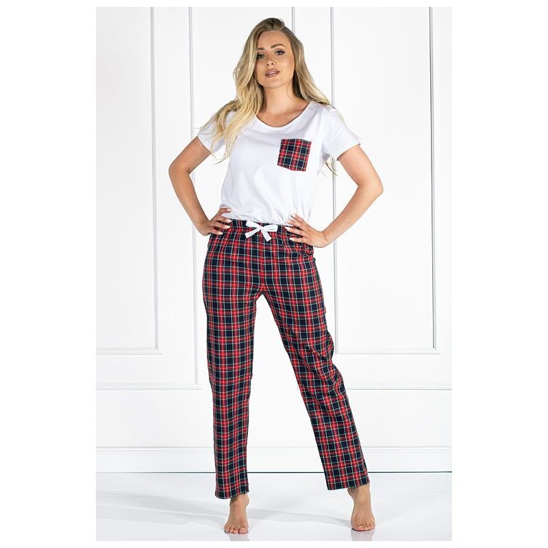 Momenti per me Luxusné dámske pyžamo Vivienne biele so vzorom káro 35683216