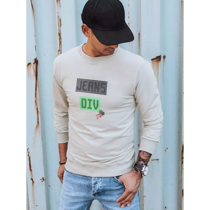 Buďchlap Béžová mikina bez kapucne s originálnou potlačou 35683805