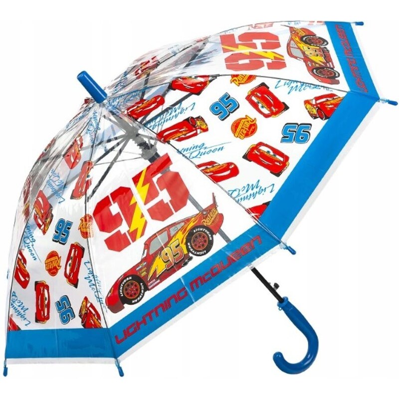 E plus M Detský / chlapčenský transparentný vystreľovací dáždnik Autá - Cars - motív Blesk McQueen 95