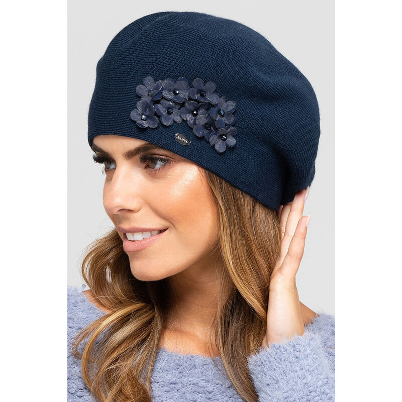 Kamea Tmavomodrá dámska baretka s kvietkami Arizona, Farba tmavomodrá 35695436
