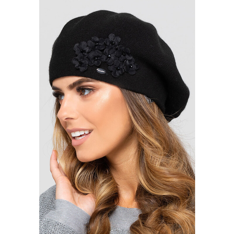 Kamea Čierna dámska baretka s kvietkami Arizona, Farba čierna 35695435