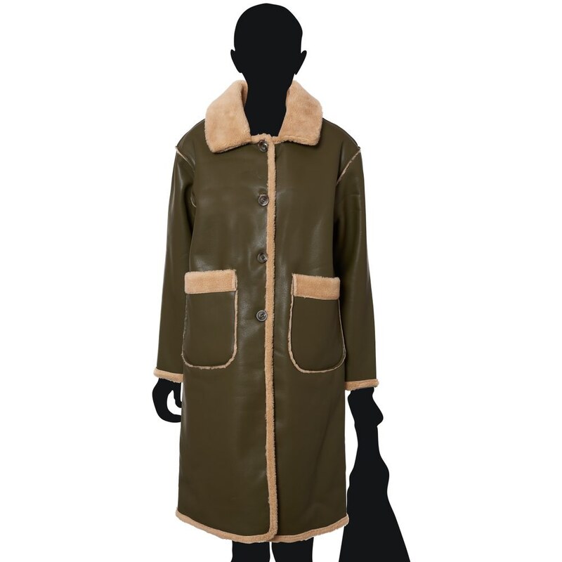 Due Linee Dámsky obojstranný koženkový kabát khaki 35709620