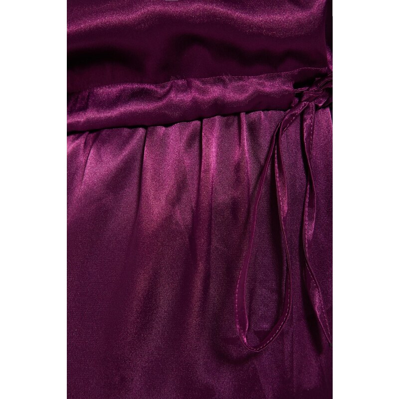Trendyol Purple Double Breasted Collar Waist Detailed Satin Woven Pajamas Set