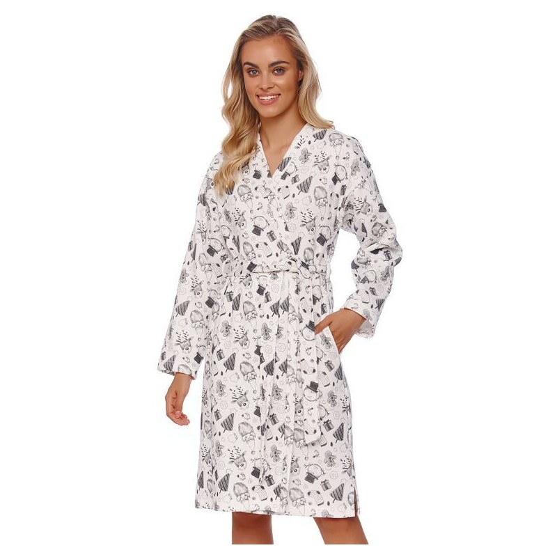 DN Nightwear Luxusný bavlnený župan Snowman biely zateplený 35729707