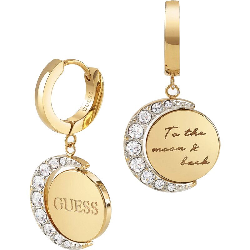Guess Kruhové pozlátené náušnice s prívesky Moon Phases JUBE01192JWYG 66593248