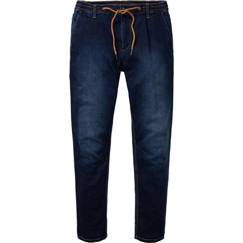 bonprix Voľné teplákové džínsy, Regular Fit, Tapered, farba modrá 46158384