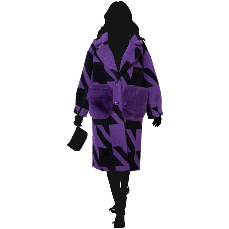 Due Linee Dámsky obojstranný kabát s vreckami fialový