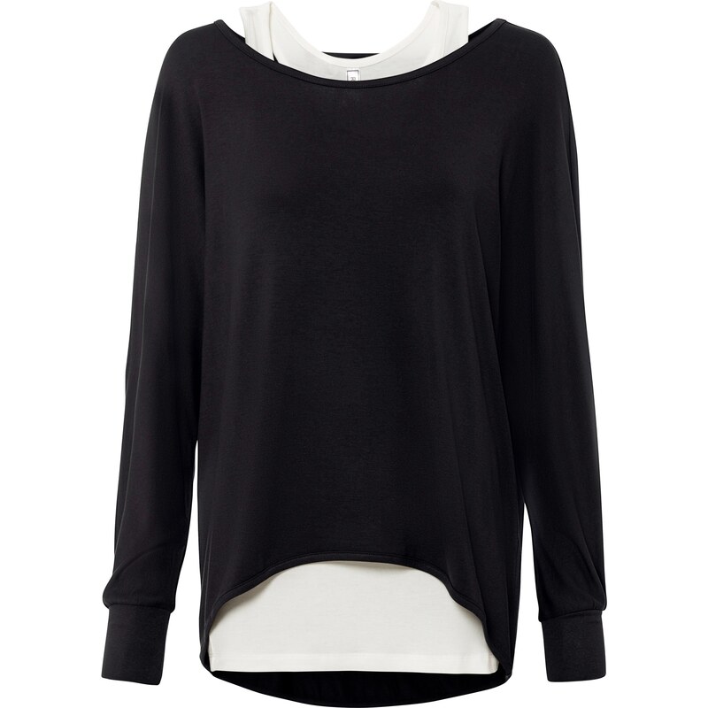 bonprix Dlhé tričko s topom z viskózového mixu, farba čierna 45204853