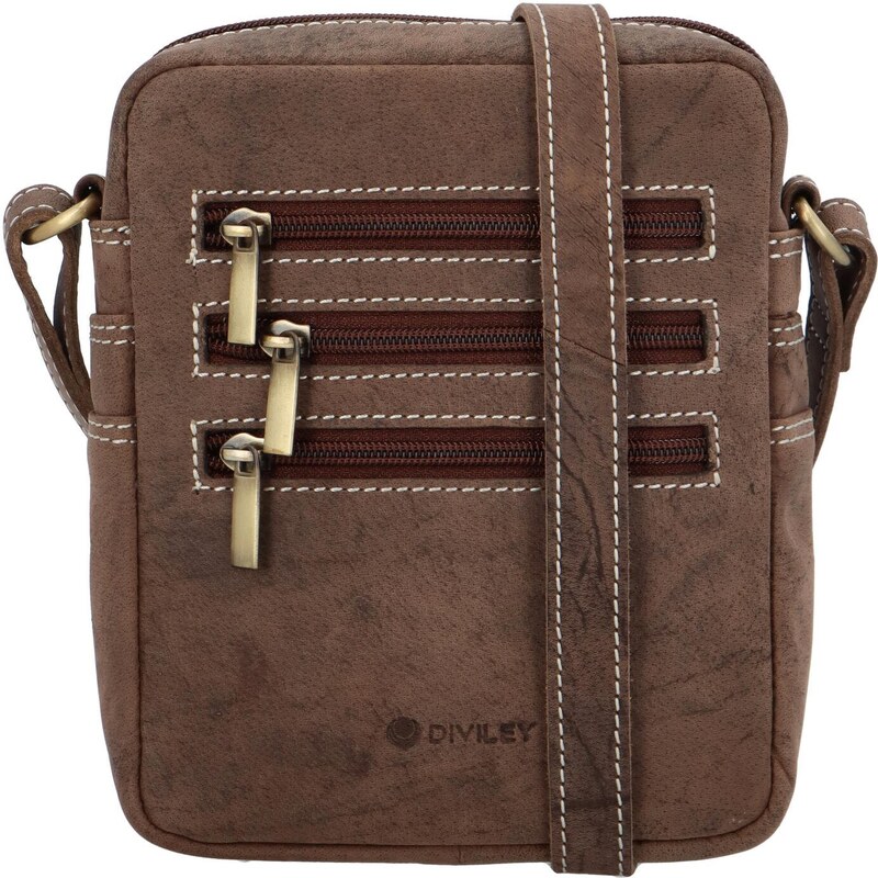 Diviley Pánska kožená crossbody taška s výraznými zipsami Tinger, 66046671