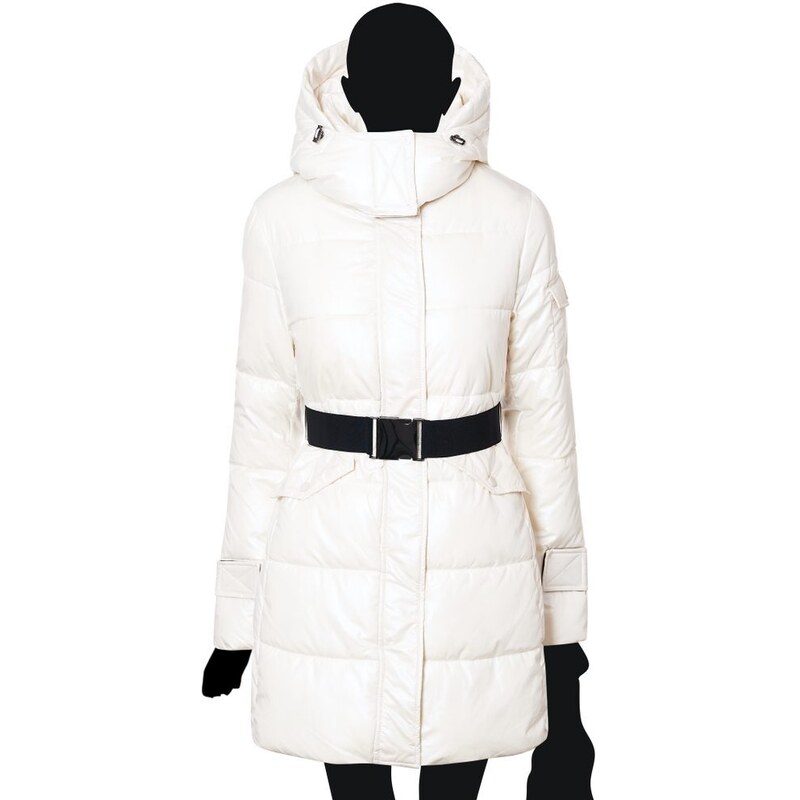 Due Linee Dámska zimná bunda perleťová biela s opaskom 35809899