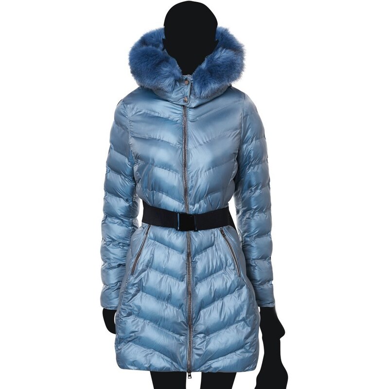 Due Linee Dámska zimná bunda modrá s opaskom 35814033