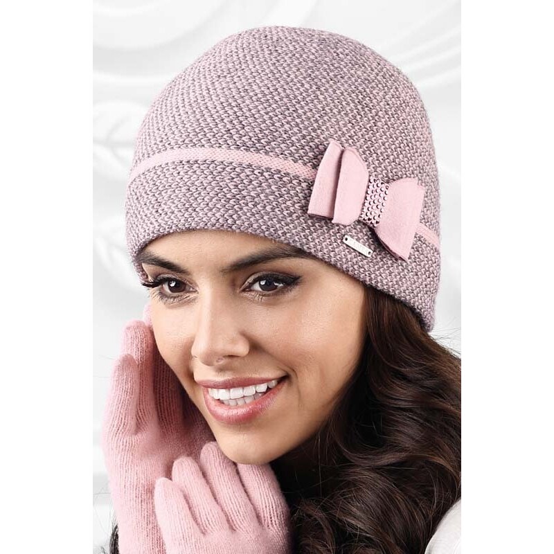 Kamea Ružová elegantná dámska čiapka na zimu s mašličkou Bolonia, 35815550