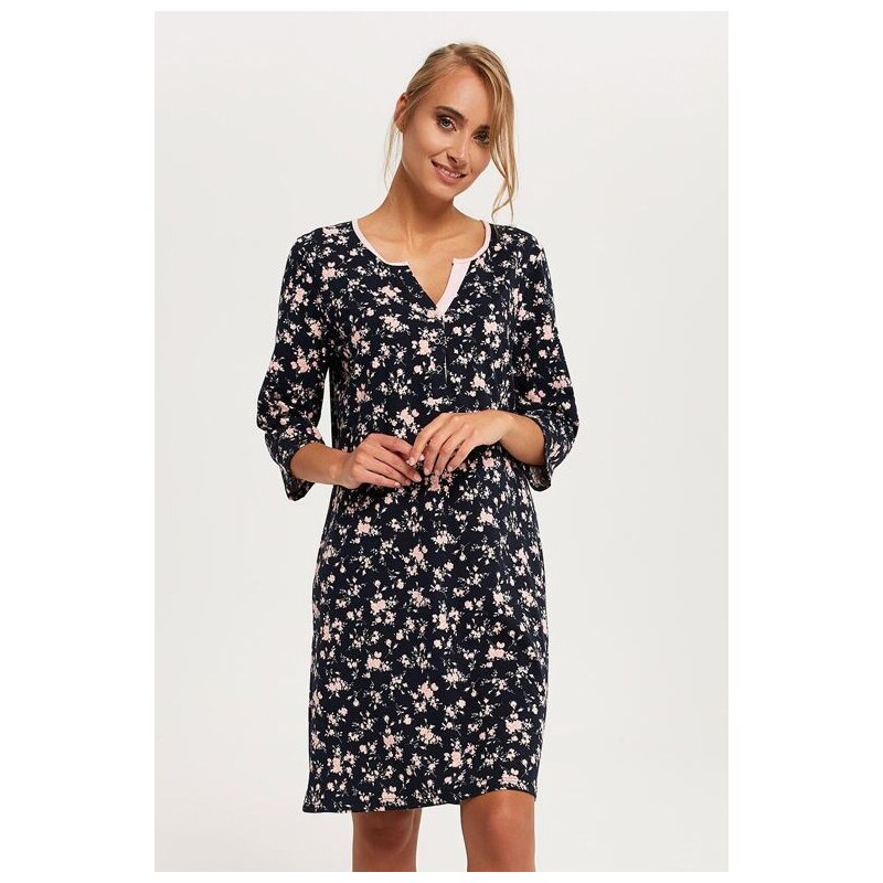 Italian Fashion Dámska nočná košeľa Leonia čierna s kvetmi 35826754