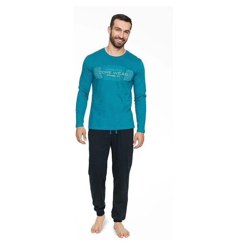 Henderson Pánske pyžamo Bale tyrkysové s nápisom 57956792