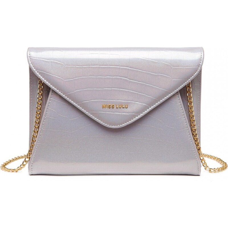 Miss Lulu Kabelka - večerná, listová s krokodílím vzorom, šedá 46717715