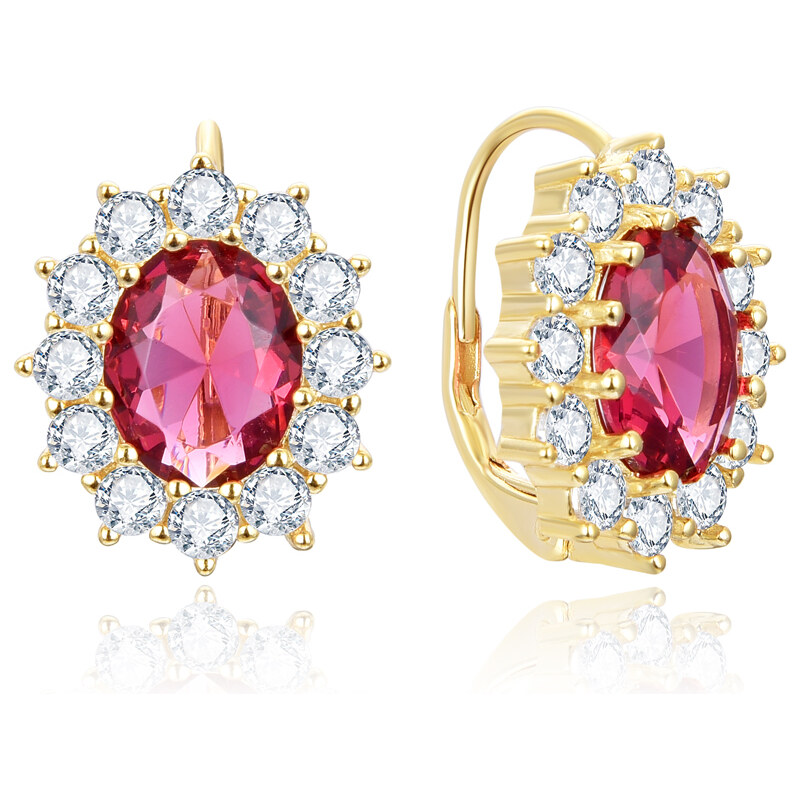 Beneto Výrazné náušnice s červenými zirkónmi AGUC3295R-GOLD 66581057