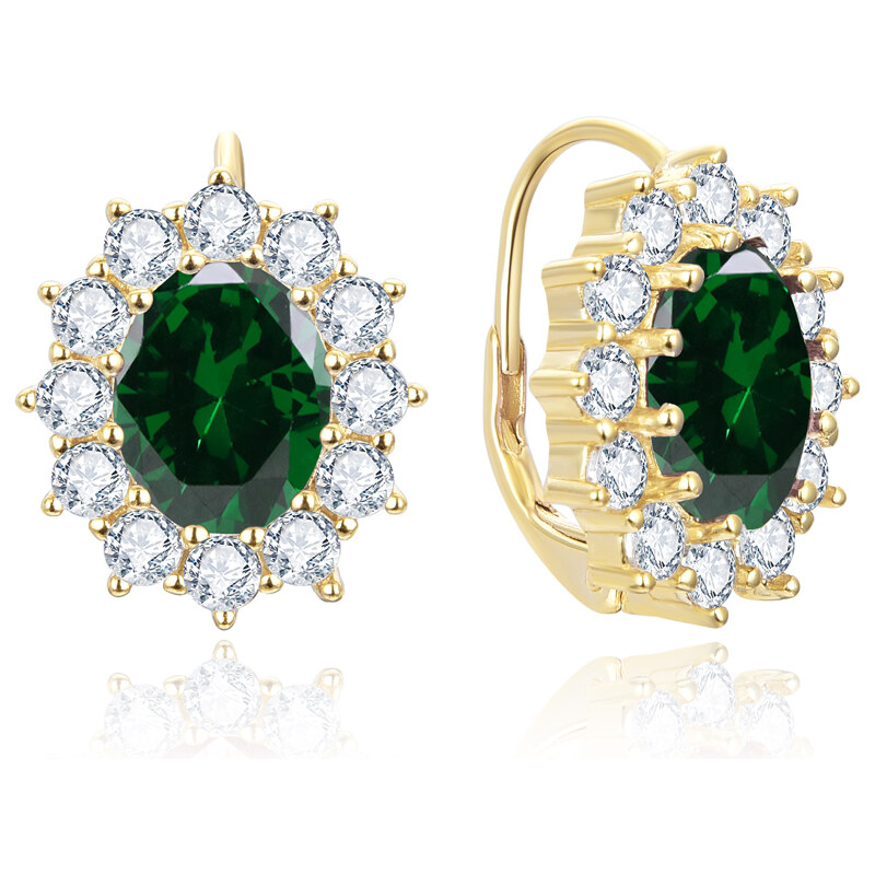 Beneto Výrazné náušnice so zelenými zirkónmi AGUC3295GR-GOLD 66595012