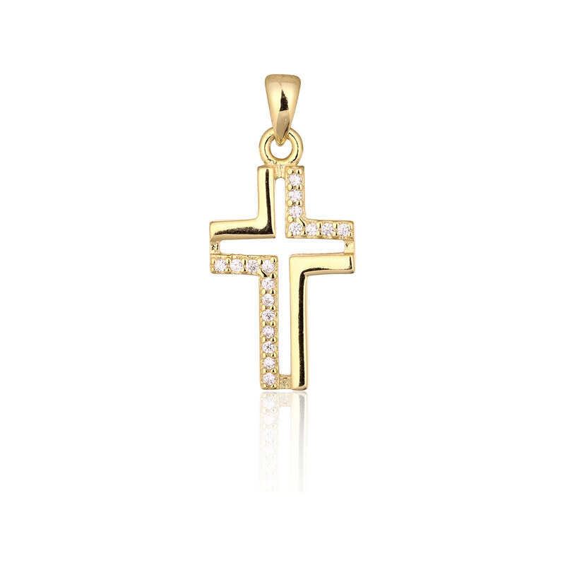 Ligot Strieborný pozlátený prívesok krížik so zirkónmi 46720395