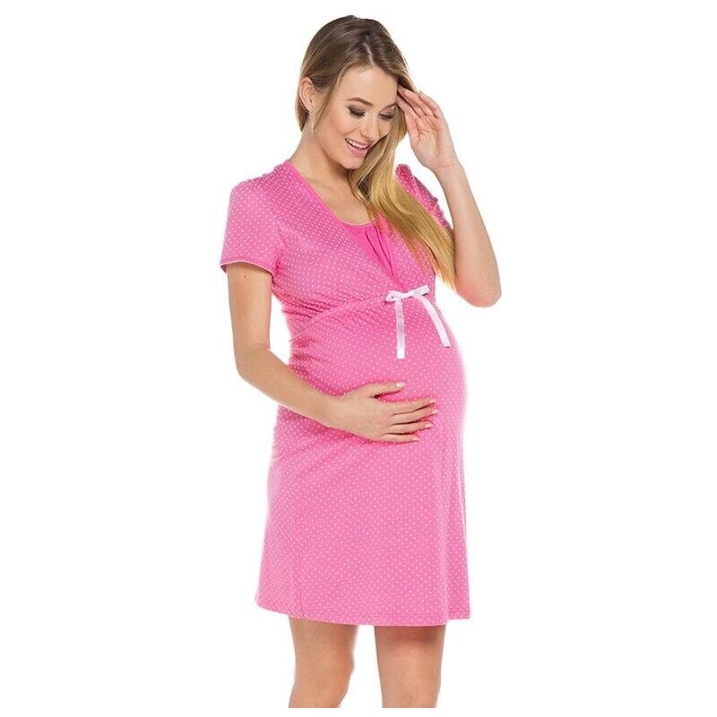 Italian Fashion Bavlnená tehotenská nočná košeľa Alena ružová