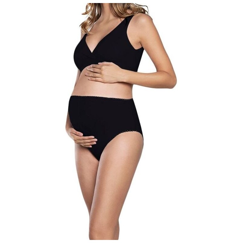 Italian Fashion Bavlnené tehotenské nohavičky Mama Maxi čierne