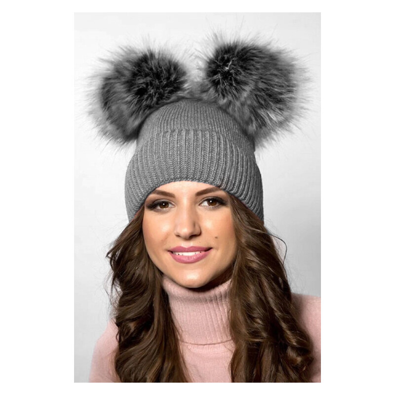 Glara Dámska čiapka s chlpatými brmbolcami 36957103