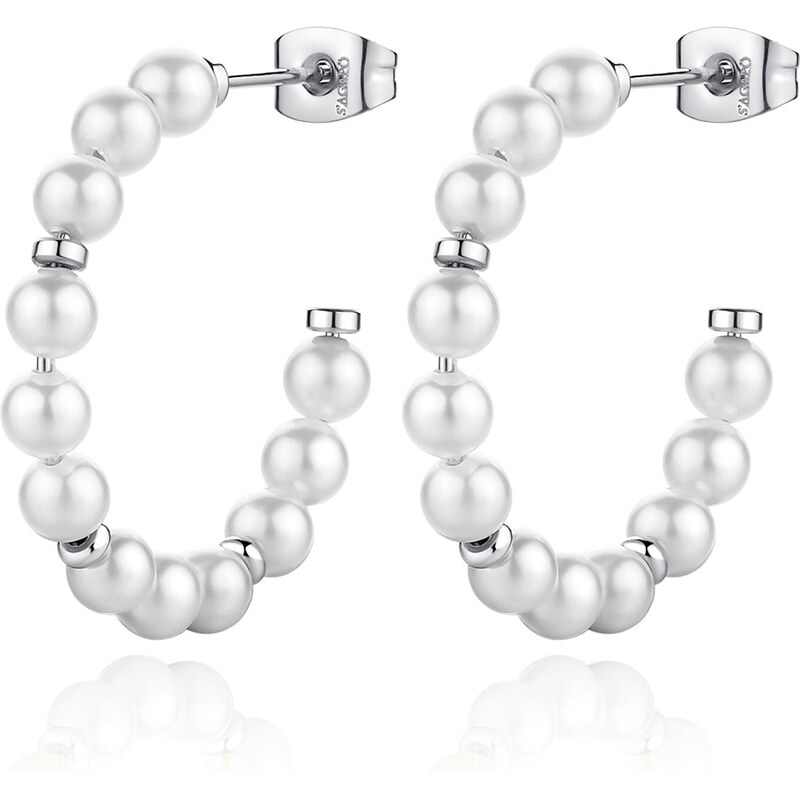 SAgapõ Otvorené oceľové kruhy s perličkami Wisdom SWI25 66579890