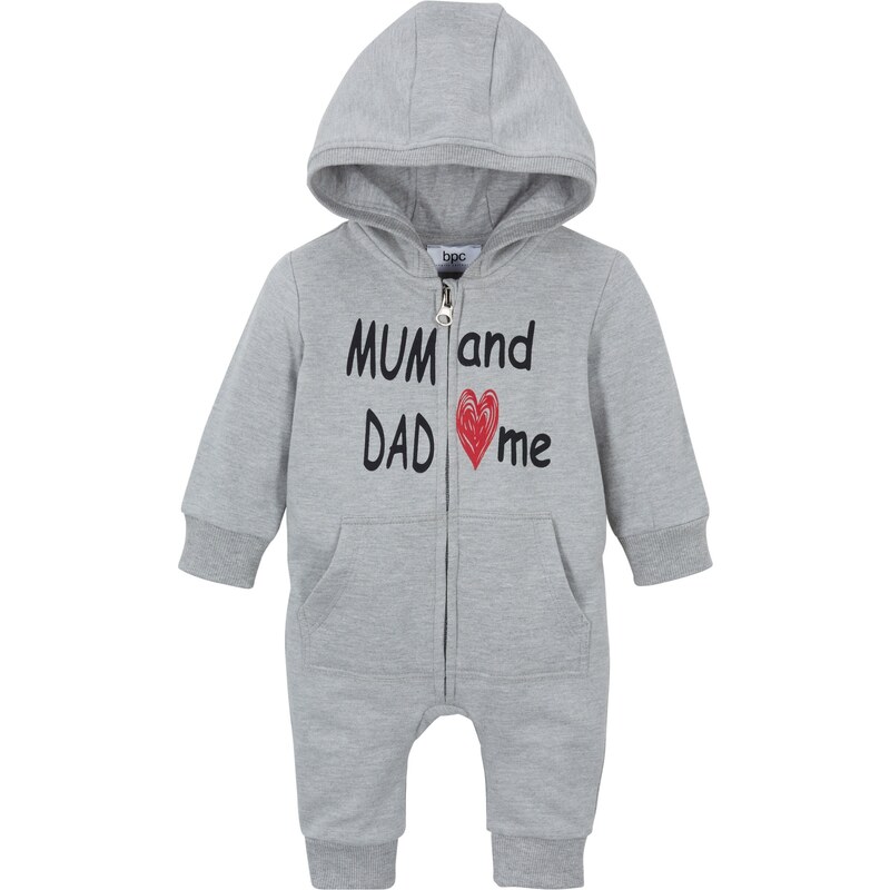 bonprix Detský overal s kapucňou, na zips, farba šedá 44749167