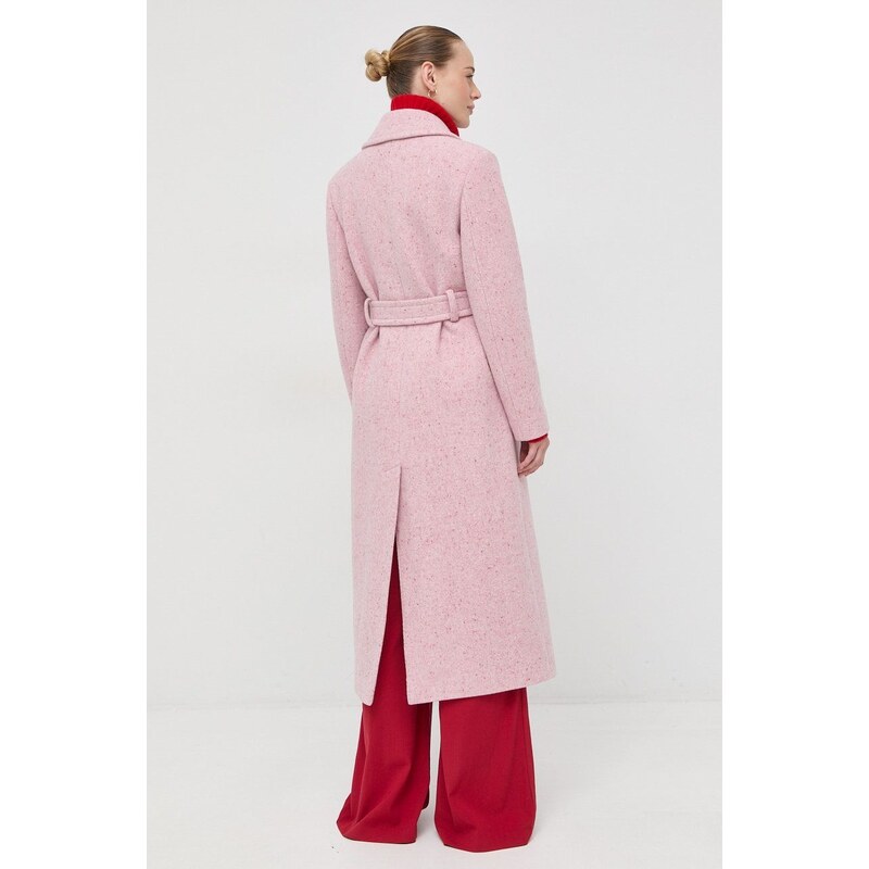 Vlnený kabát Beatrice B ružová farba, prechodný, dvojradový