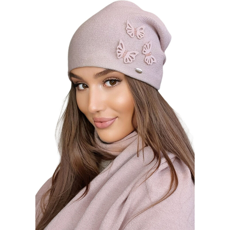 Kamea Ružová elegantná dámska čiapka s motýlikmi Maram, Farba ružová 66321666