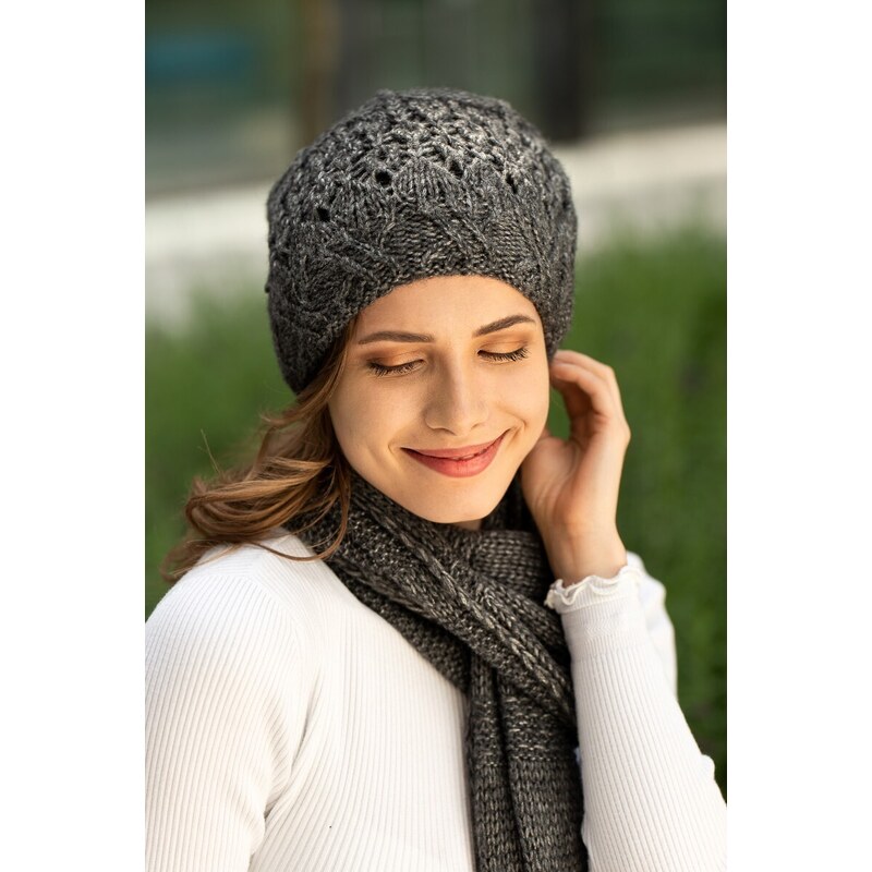 Paolo Peruzzi Dámska súprava čiapka + šál ZZ-11-GR | grafit ZZ-11-GR 36019389