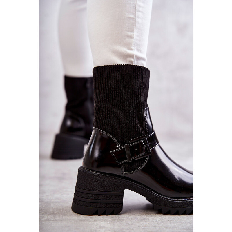 ERYNN Čierne zateplené topánky s prackou a zipsom na platforme