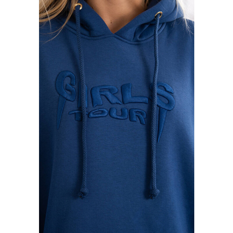 K-Fashion Zateplená mikina s vyšívaným textom oversize denim 44560038