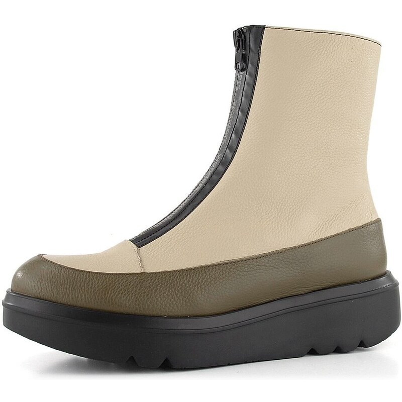 Wonders členková obuv na platforme s predným zipsom Wild Olive/Cream A 66060889