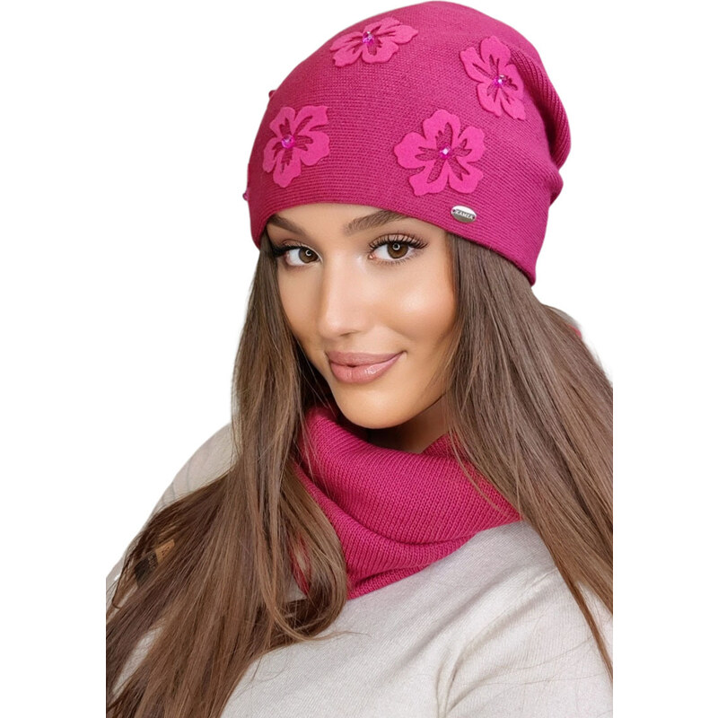 Kamea Fuksiová dámska zimná čiapka s kvietkami Naila, Farba fuksiová 36079988