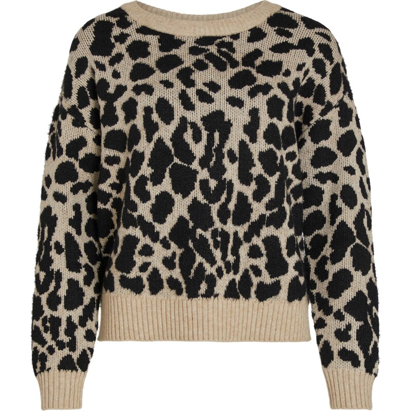 VILA Sveter VIRil béžová melírovaná / čierna 35593986