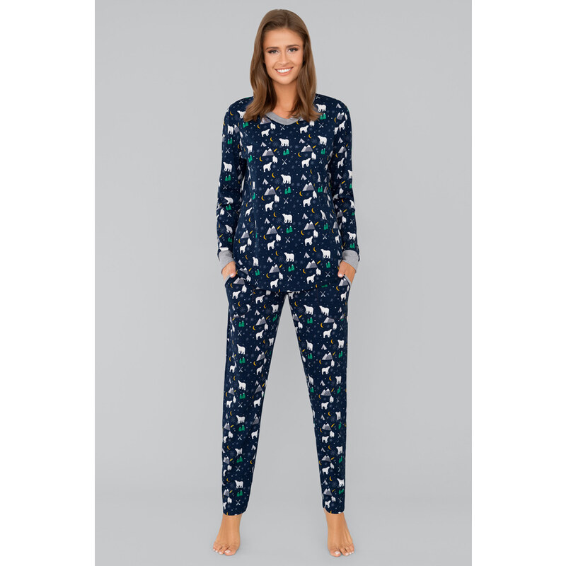 Italian Fashion Vianočné dámske pyžamo Ava mega soft tmavomodré, Farba 36098589