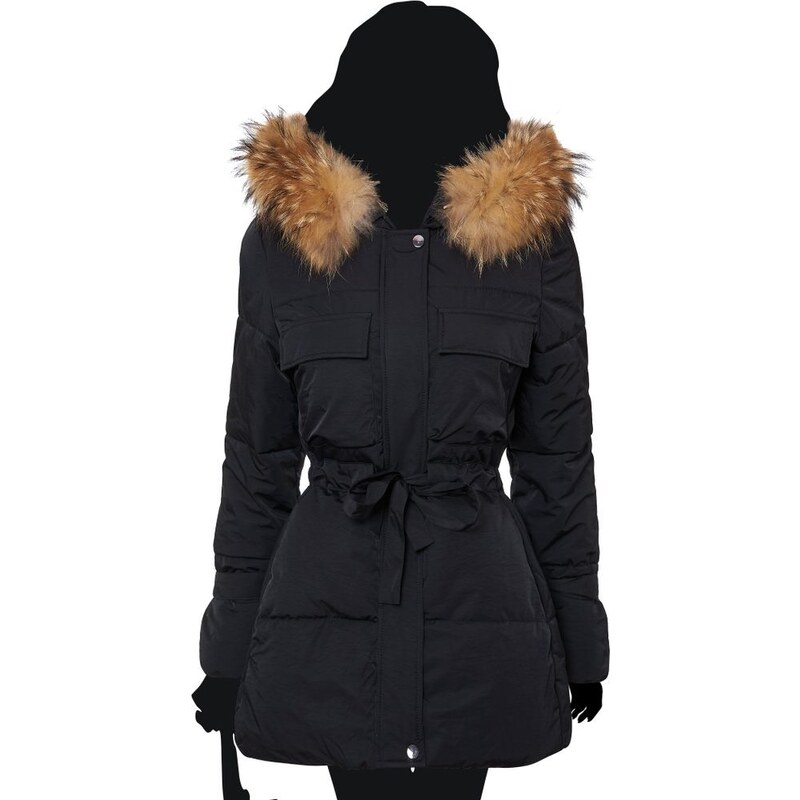 Due Linee Dámska zimná bunda s viazaním a pravým medvedíkom čistý 27542023
