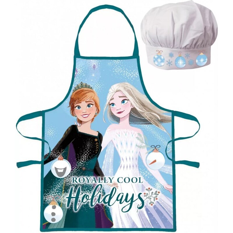 EUROSWAN Vianočná zástera s kuchárskou čiapkou Ledové kráľovstvo - Frozen - 2 diely - pre deti 3 - 8 rokov