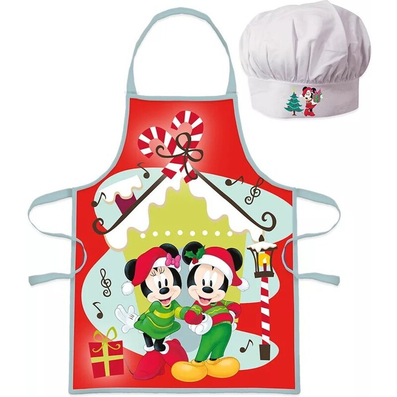 EUROSWAN Vianočná zástera s kuchárskou čiapkou Mickey & Minnie Mouse - 2 diely - pre deti 3 - 8 rokov