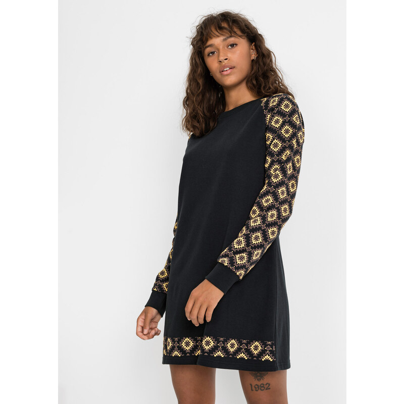 bonprix Mikinové šaty s potlačou, farba čierna 45853468